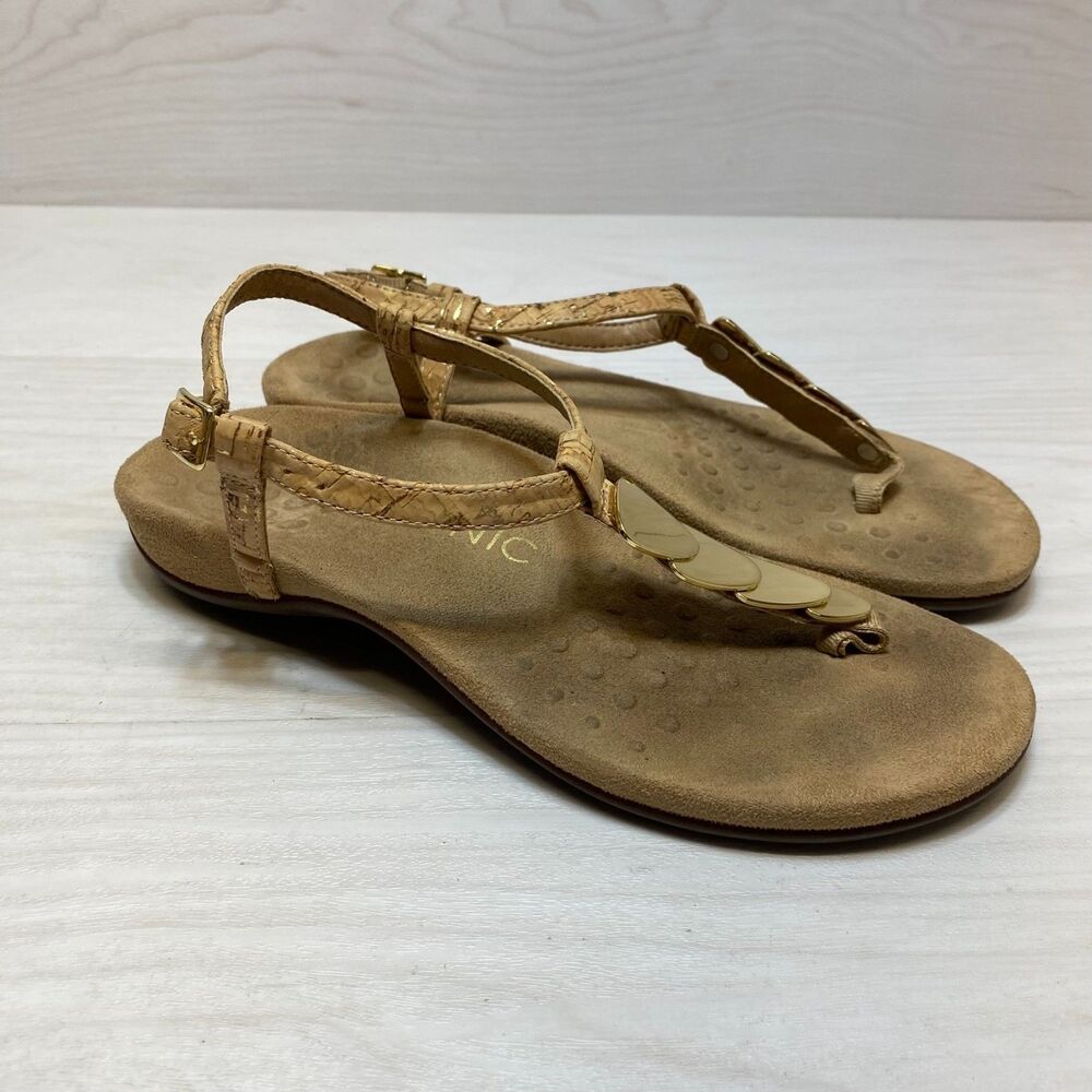 Women's Size 6 Vionic‎ Sandal Rest Miami Ankle Strap Thong Leather Cork Gold